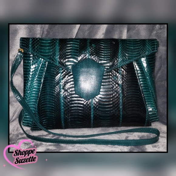 J. Renee Vintage Convertible Clutch/Shoulder/Crossbody Purse Faux Snakeskin Teal - Picture 1 of 8
